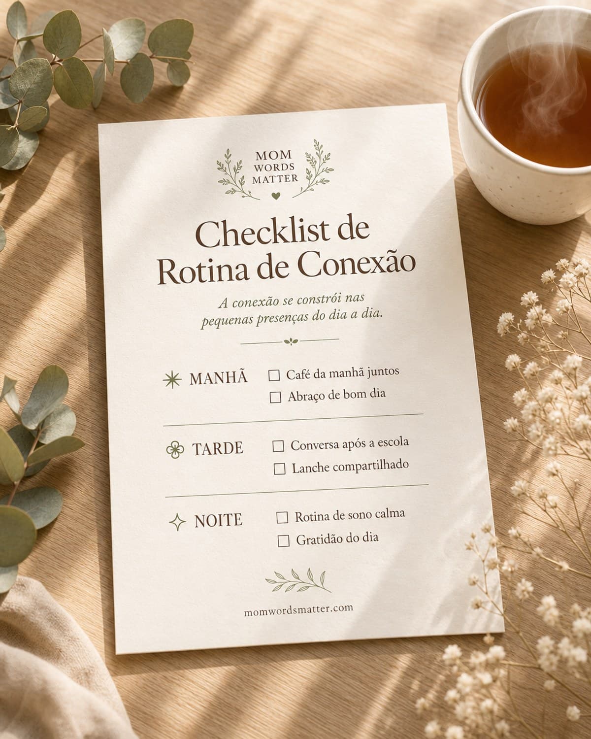 Checklist de Rotina de Conexão: Mom Words Matter